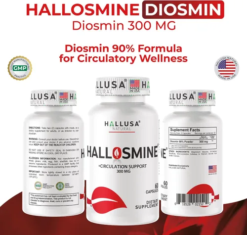 Miniatura 3 de Hallusa Natural Hallosmine Circulation & Vein Support Diosmin 300 mg + crema de piernas gratis, pies hinchados, tobillos y piernas, venas visibles