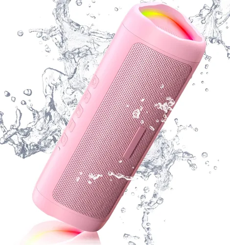 Altavoz Bluetooth, sonido HD de 20 W, inalámbrico portátil, IPX5 impermeable, hasta 24 horas de reproducción, TWS, para hogar, fiesta, exterior, Rosa