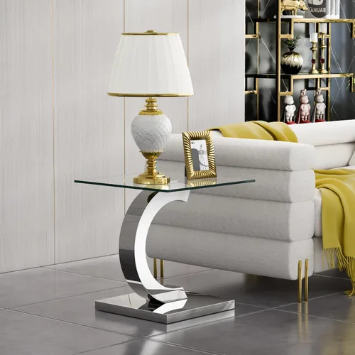 Miniatura 173 de Mesa de centro de cristal de lujo, mesa de centro de sofá de 47 pulgadas con marco de acero inoxidable dorado y parte superior de vidrio negro, mesa