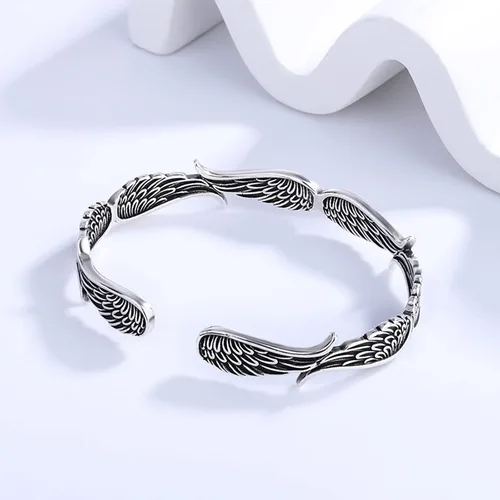Miniatura 5 de YURAOER Pulsera vintage de alas de ángel Pulsera ajustable chapada en plata de cobre con alas de ángel guardián para parejas para mujeres