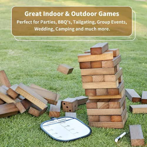 Miniatura 6 de ApudArmis Torre Gigante Tumble (Se apila desde 2 pies hasta más de 4.2 pies), 54 PIEZAS Juego de Madera de Pino Apilable Timber con 1 Juego de Dados
