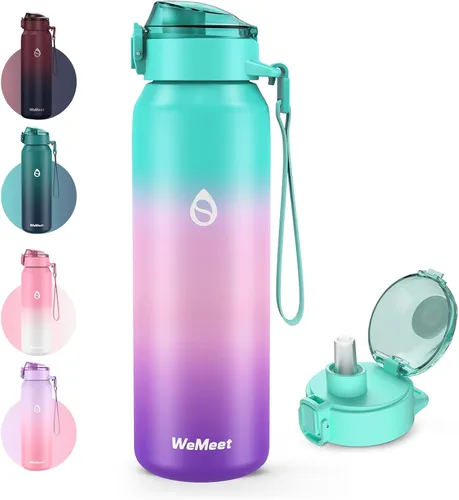Miniatura 8 de WEMEET Botella de agua de 32 onzas con popote extraíble y tapa de boquilla, dos maneras de beber, botella de agua aislada de acero inoxidable 18/10