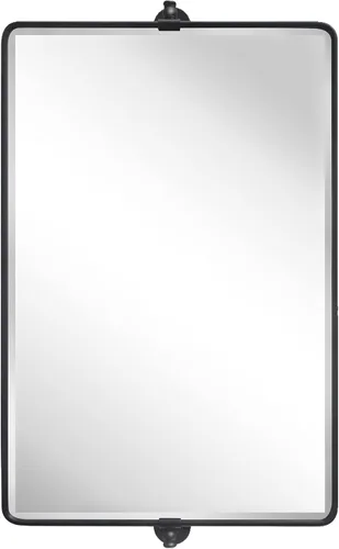 Miniatura 2 de TEHOME Espejo de baño con pivote horizontal, inclinable, marco de metal negro, rectangular, redondeado, rectangular, inclinable, biselado