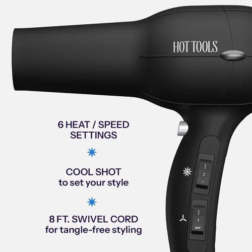 Miniatura 4 de Hot Tools Pro Artist Turbo - Secador de pelo iónico, 1875 W de alto flujo de aire para secado rápido, diseño ligero, control de encrespamiento