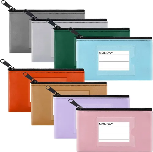Miniatura 25 de Paquete de 4 bolsas de dinero para depósitos bancarios, cartera de cuero sintético resistente con cremallera con ventana transparente, bolsa