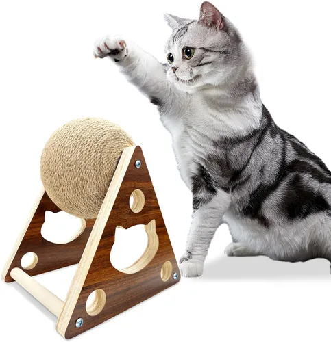 Miniatura 8 de Juguete rascador para gatos, cuerda de sisal natural para gatos, juguete rascador con pelota para gatos, gatitos, perros y cachorros, juguete