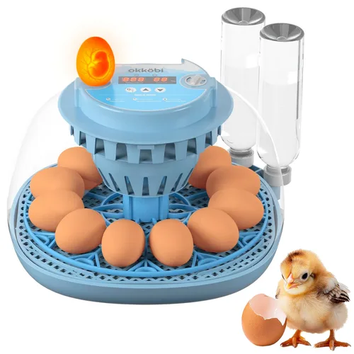 Incubadora de 12 Huevos con Giro Automático de Huevos y Control de Humedad – Incubadoras de Huevos para Incubar Huevos – Ovoscopio, Recarga de