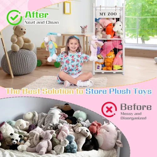 Miniatura 4 de GLDZI Almacenamiento de Animales de Peluche Zoo, Organizador de Animales de Peluche de Madera con Cuerdas Elásticas para Niños y Niñas, Soporte