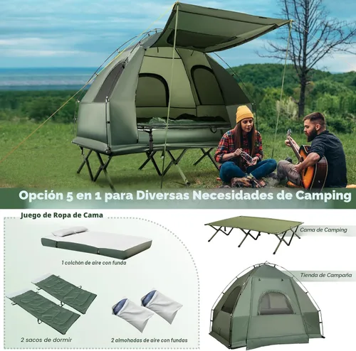 Miniatura 3 de Tangkula Combo de Catre de Tienda 5 en 1 con Toldo, Colchón de Aire, Saco de Dormir, Almohada, Tienda Individual Elevada con Bolsa de Transporte