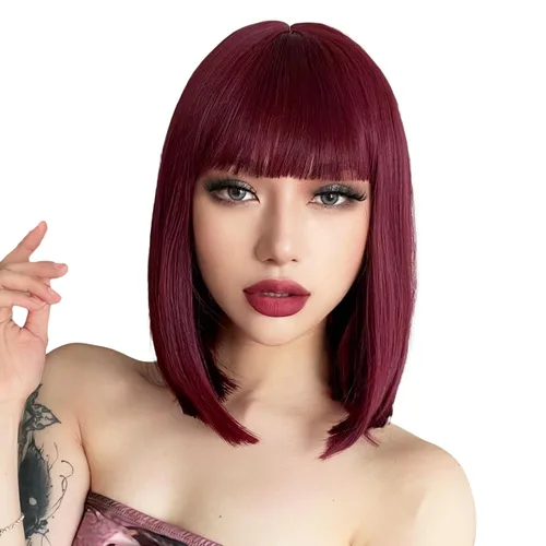 Miniatura 12 de AISI BEAUTY Peluca de cabello sintético lacio y corto con flequillo, color rosa ceniza, de 12 pulgadas, para niñas, cosplay, fiesta Rosa ceniza a