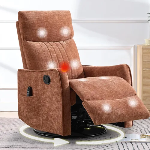 Miniatura 22 de cinkehome Silla Reclinable Mecedora Giratoria con Masaje y Calefacción para Guardería - Silla Reclinable de Espacio Pequeño con Soporte Lumbar, Giro