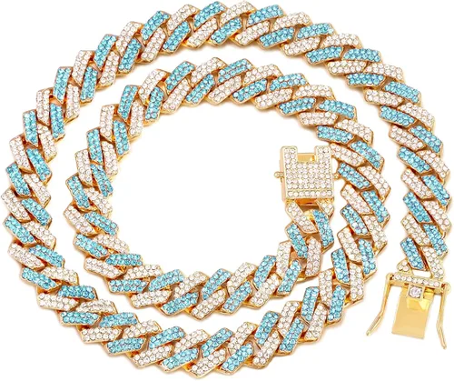 Miniatura 9 de Collar de cadena dorada para perro, collar cubano de diamantes para caminar, collar de cadena de metal con diseño de hebilla segura, collares