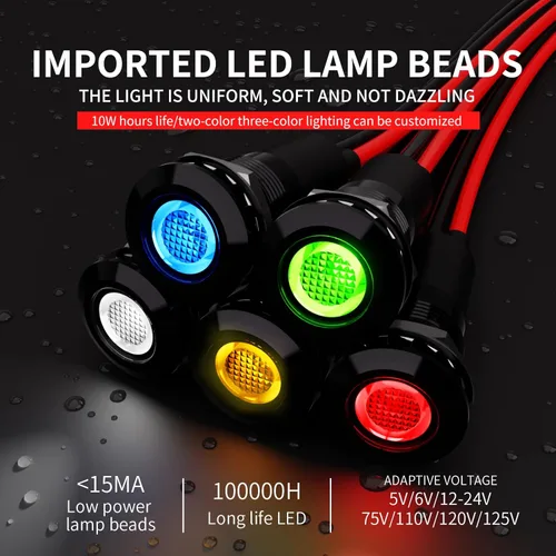 Miniatura 4 de 2 piezas de 12 mm (1/2") Luz indicadora LED blanca, lámpara de señal impermeable de metal, 5 V, 12 V, 24 V, IP67, luz de tablero para piloto