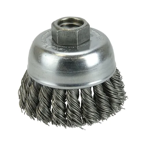 Weiler 13286 Cepillo de alambre de alambre de una hilera de 2-3/4 pulgadas, relleno de acero de 0.020 pulgadas, tuerca UNC de 5/8"-11, fabricado en