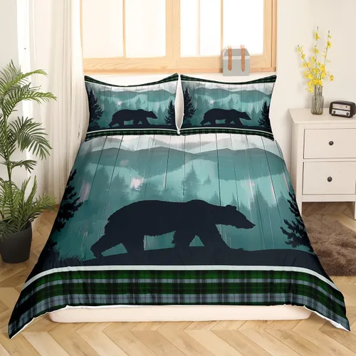Miniatura 3 de Manfei Juego de funda de edredón de oso tamaño individual, funda de edredón de animales salvajes con 1 funda de almohada, juego de ropa de cama