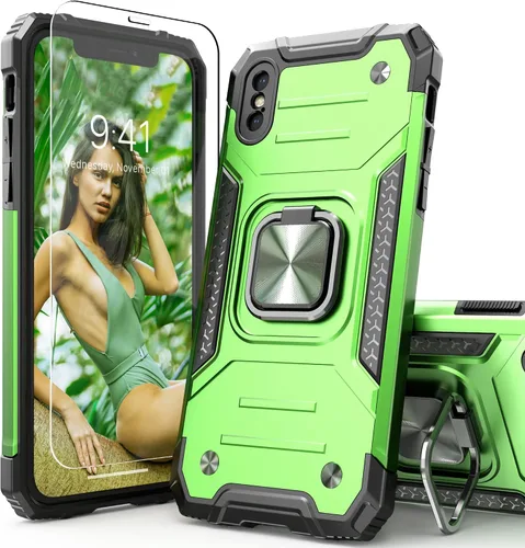 Miniatura 10 de Funda protectora ligera para iPhone Xs con protector de pantalla, absorción de golpes, resistente a prueba de caídas con soporte para automóvil