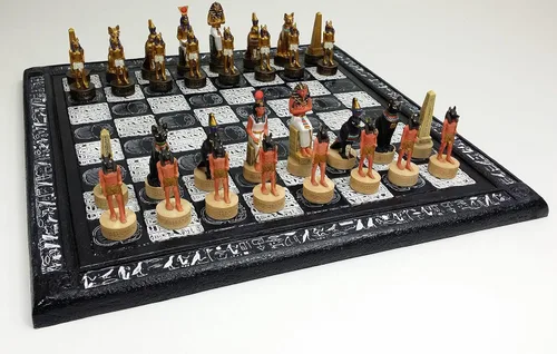 Miniatura 2 de HPL - Juego de ajedrez egipcio de 16 pulgadas con jeroglíficos blancos y negros