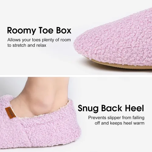 Miniatura 3 de Josijoli Pantuflas de espuma viscoelástica de piel rizada para mujer, pantuflas cerradas para interiores y exteriores