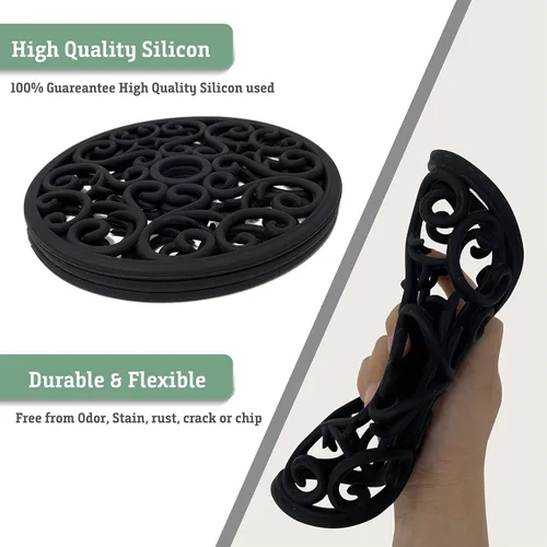 Miniatura 5 de Makerstep Juego de 3 salvamanteles de silicona con diseño de corazón, almohadillas calientes para encimera y mesa. Antideslizante, platos para Negro