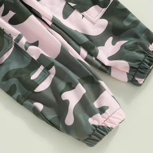 Miniatura 60 de Mandizy Conjunto de ropa de otoño para bebé niña pequeña, sudadera de manga larga con estampado de letras bendecidas, pantalones de camuflaje