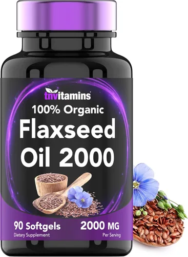 tnvitamins Cápsulas blandas de aceite de linaza orgánica: 2000 mg - 90 cápsulas blandas | Alto en ácidos grasos omega-3 | Suplemento de aceite de