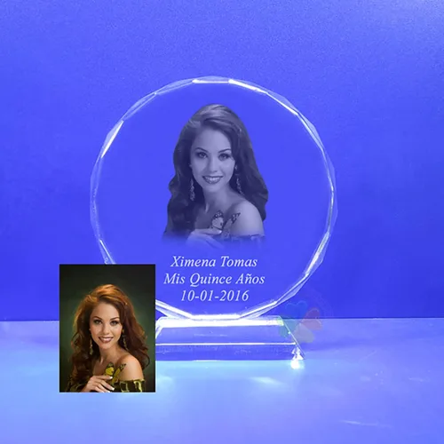 Miniatura 3 de Grabado grabado con láser de cristal fotográfico con grabado personalizado Mis Quince años Bautismo Graduación, escuela, premios HL091 (3.5 "H)