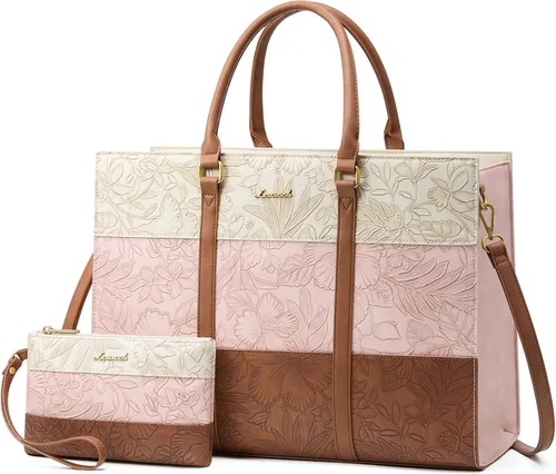 Miniatura 15 de LOVEVOOK Bolsa para laptop para mujer, bolsas de trabajo de 15.6 pulgadas para mujer, bolsa de cuero vintage para laptop, bolsas impermeables