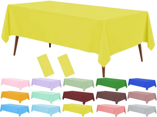 Miniatura 35 de Mantel de plástico crema, paquete de 2 manteles desechables color blanco hueso, mantel de 54 x 108 pulgadas para mesa rectangular, manteles
