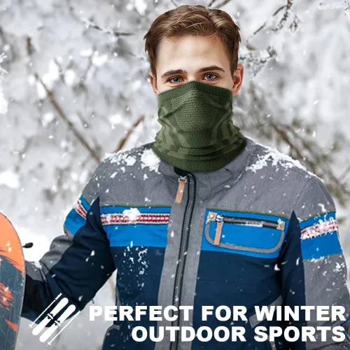 Miniatura 8 de WTACTFUL Calentador de Cuello de Invierno Polaina a Prueba de Viento Máscara Facial Pasamontañas Bandana para Esquí Snowboard Todo negro + verde