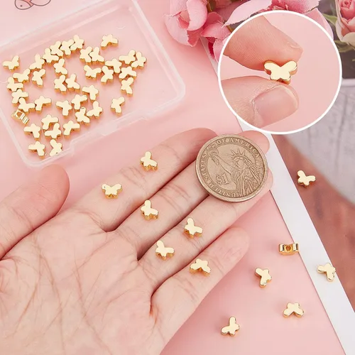 Miniatura 3 de Beebeecraft 1 caja de 50 cuentas sueltas de mariposa de metal para hacer collares, pulseras y joyas
