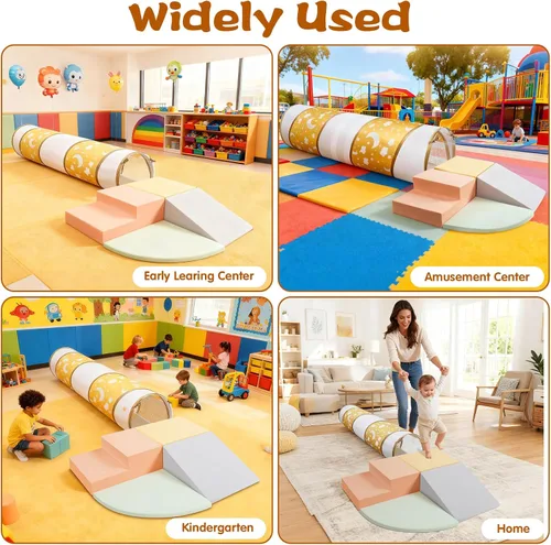 Miniatura 7 de Juguetes de escalada para niños pequeños, juego de 4 piezas de bloques de escalada de espuma suave y gatear a través del túnel, juguetes de escalada
