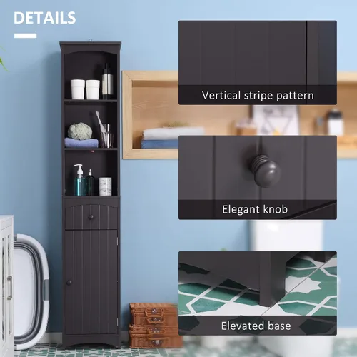 Miniatura 5 de HOMCOM Armario de almacenamiento para baño, unidad de almacenamiento de baño independiente, torre alta de lino con estantes y cajón de 3 niveles