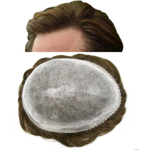 Miniatura 24 de Toupee - Pieza de pelo para hombre, piezas de pelo duraderas de poliéster atadas a mano, sistema de reemplazo de cabello humano virgen europeo, 8 x