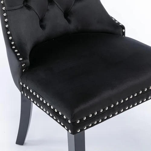 Miniatura 5 de Merax Juego de 2 sillas de comedor de terciopelo tapizadas de alta gama con anillo trasero de clavo, patas de madera maciza, asiento de espuma