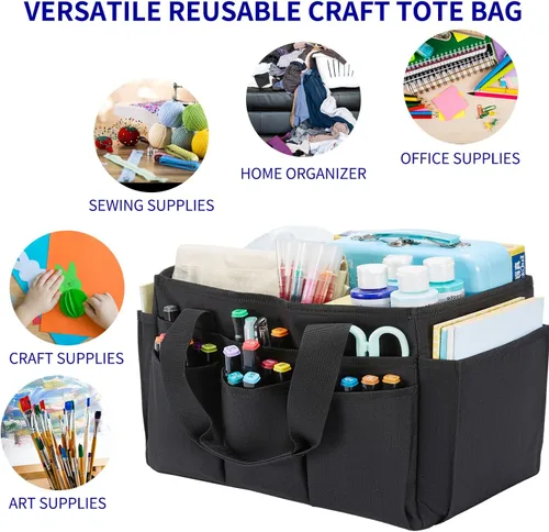 Miniatura 5 de Bolsa Tote para Manualidades, Organizador de Arte, Caddy de Suministros de Limpieza, Bolsa de Transporte con Asa para Múltiples Propósitos, Caddy