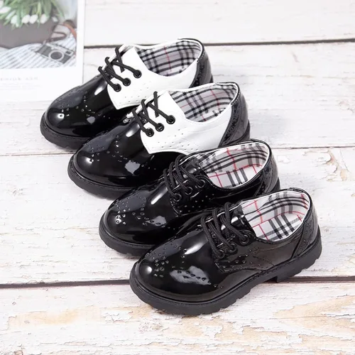 Miniatura 2 de KIDSUN Zapatos de vestir para niño y niña, cómodos zapatos Oxford con cordones para uniforme escolar, mocasines planos (bebéniño pequeño) E-negro