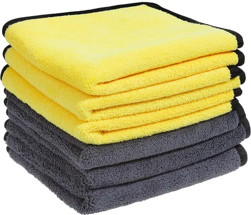 Paños de limpieza de microfibra sin bordes de alta calidad, paquete de 6 toallas de mano multiusos de 12 x 12 pulgadas para lavado y detalles de