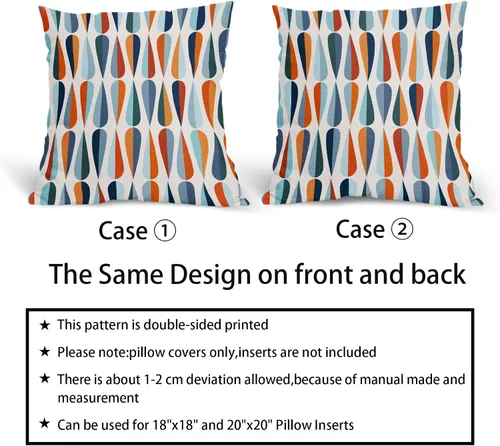 Miniatura 5 de Fundas de almohada de mediados de siglo de 20 x 20 pulgadas, fundas de almohada cuadradas con forma de gota azul y naranja, fundas de almohada