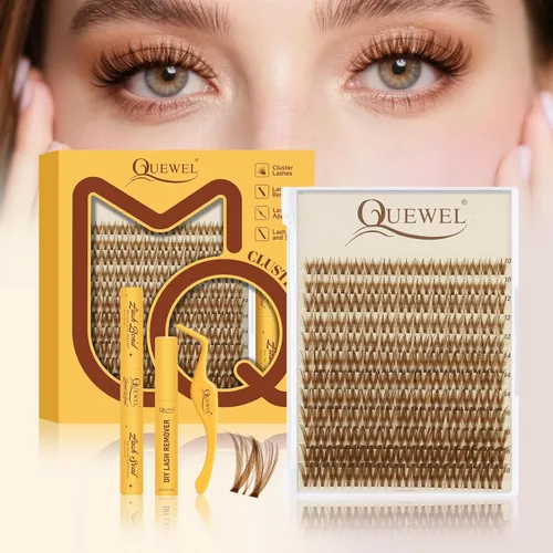 Miniatura 12 de QUEWEL Fairy-Lash-Clusters, 144 piezas Manga-Lash-Clusters Mix10-18mm Banda Invisible Natural Finas Clusters de Pestañas para Extensiones