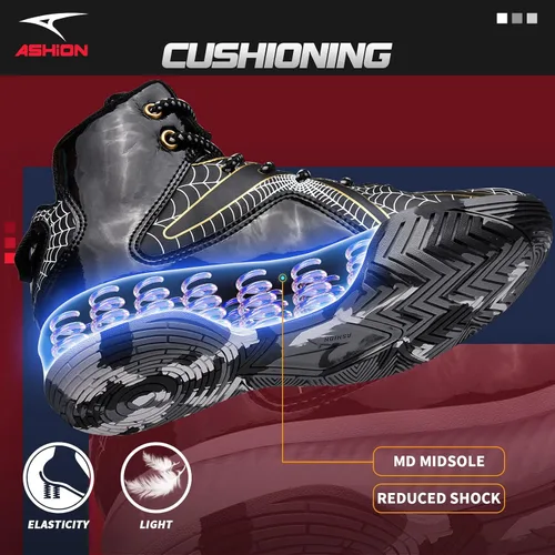 Miniatura 4 de ASHION Zapatos de baloncesto unisex para niños y niñas, tenis de caña alta, transpirables, con amortiguación al aire libre, zapatos deportivos