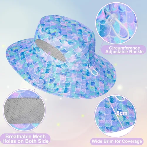 Miniatura 4 de Sombrero de sol para niñas de 2 a 8 años de malla con protección UV, sombrero de playa plegable para niñas de 2 a 8 años Azul