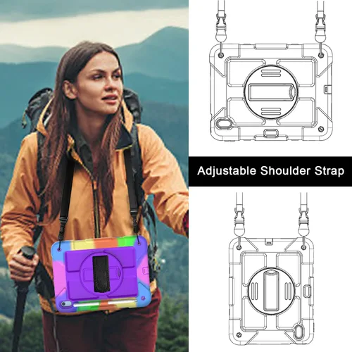 Miniatura 4 de Funda para iPad de 10.9 pulgadas 2022, duradera, ligera, a prueba de golpes, con soporte para lápices, soporte giratorio de 360º, correa