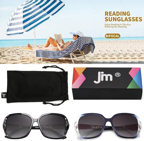 Miniatura 7 de JM Paquete de 2 Gafas de Sol de Lectura Bifocales para Mujeres de Moda Cuadradas de Gran Tamaño Lentes de Sol Lectoras para Lectura al Aire Libre