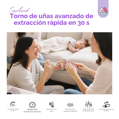 Miniatura 2 de SAVILAND Taladro de uñas profesional 40000 RPM: kit de taladro eléctrico portátil para uñas, máquina de lima con brocas de uñas de cerámica y bandas