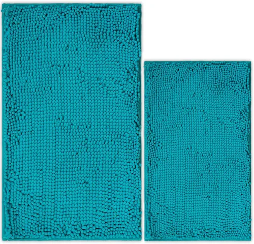 Miniatura 16 de Juego de 2 tapetes de baño de chenilla, superabsorbentes, con fuerte respaldo antideslizante de PVC, tapetes de baño para baño, peludos