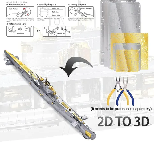 Miniatura 7 de Piececool Rompecabezas de metal 3D para adultos, kit de construcción de modelos de metal submarino militar para relajación del estrés, gran regalo