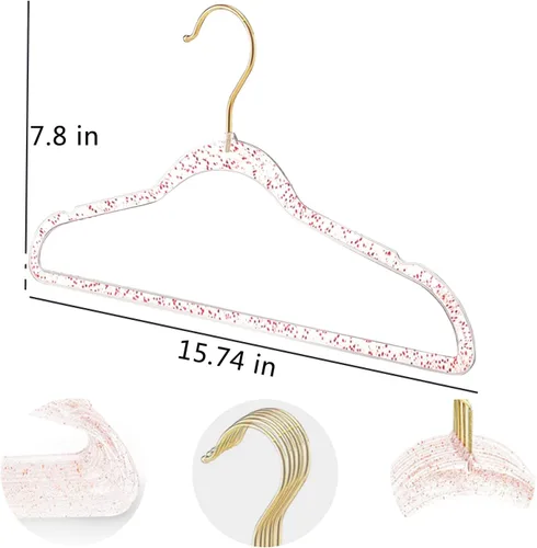 Miniatura 6 de 20 perchas con purpurina roja, perchas acrílicas ultrafinas con purpurina para vestidos y trajes, antideslizantes, ahorran espacio (rojo)