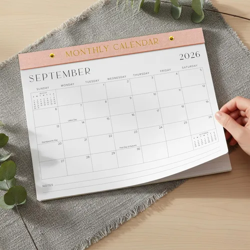 Miniatura 2 de Calendario de escritorio estético 2026-2027, desde enero de 2026 hasta julio de 2027, calendario minimalista de escritorio de oficina o pared de Rosa