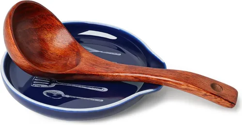 Miniatura 10 de GDCZ - Soporte de cuchara de cerámica de 5 pulgadas para encimera de cocina y estufa (negro, 1) 5 Inch Round Spoon Rest, Grooved Slot, Keeps