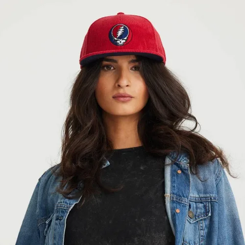 Miniatura 2 de Ripple Junction Grateful Dead Steal Your Face - Sombrero plano de pana roja para adultos
